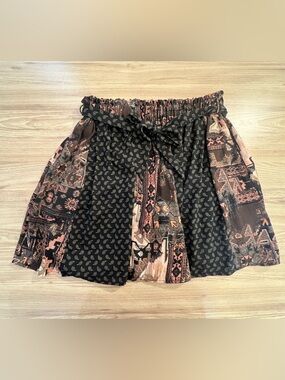 Women’s Blue Rain Bohemian Patchwork Mini Skirt, Size Medium